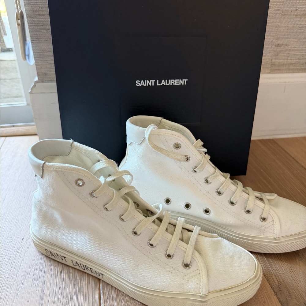 Saint Laurent Malibu White High-Top Canvas Sneakers - Picture 3 of 8